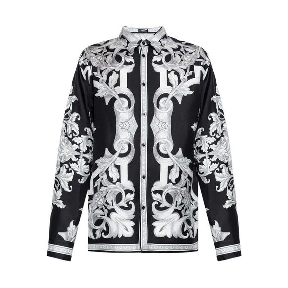 Versace Men Silk Shirt With Baroque Print - Picture 1 of 5
